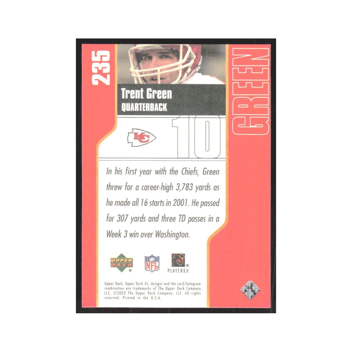 2002 Upper Deck XL Trent Green Chiefs #235