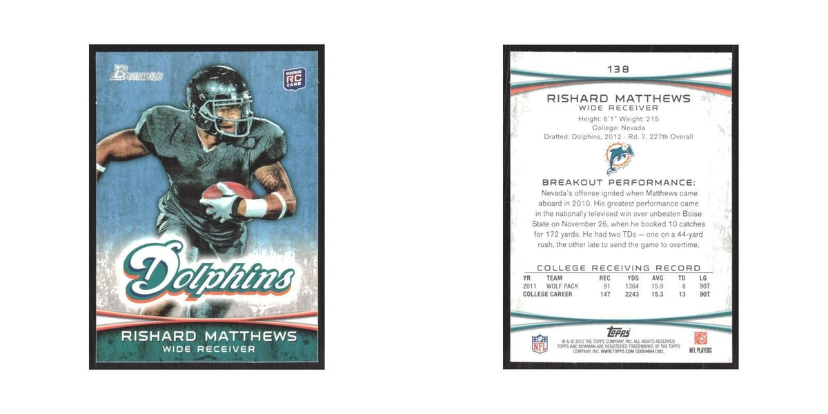 2012 Bowman Rishard Matthews RC Dolphins #138
