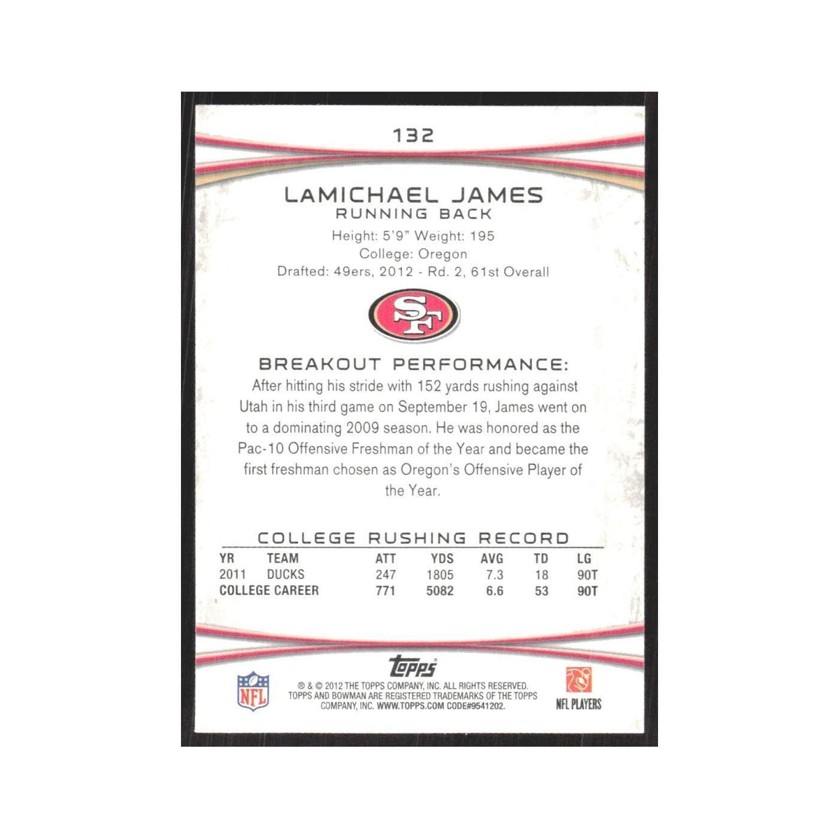2012 Bowman LaMichael James RC 49ers #132