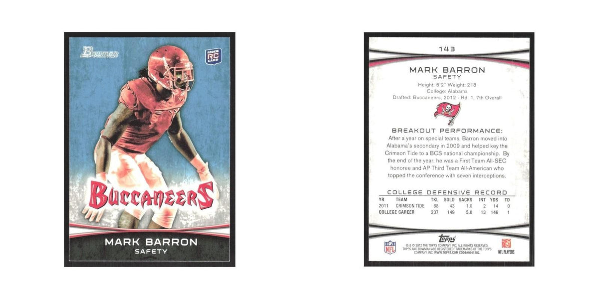 2012 Bowman Mark Barron RC Buccaneers #143