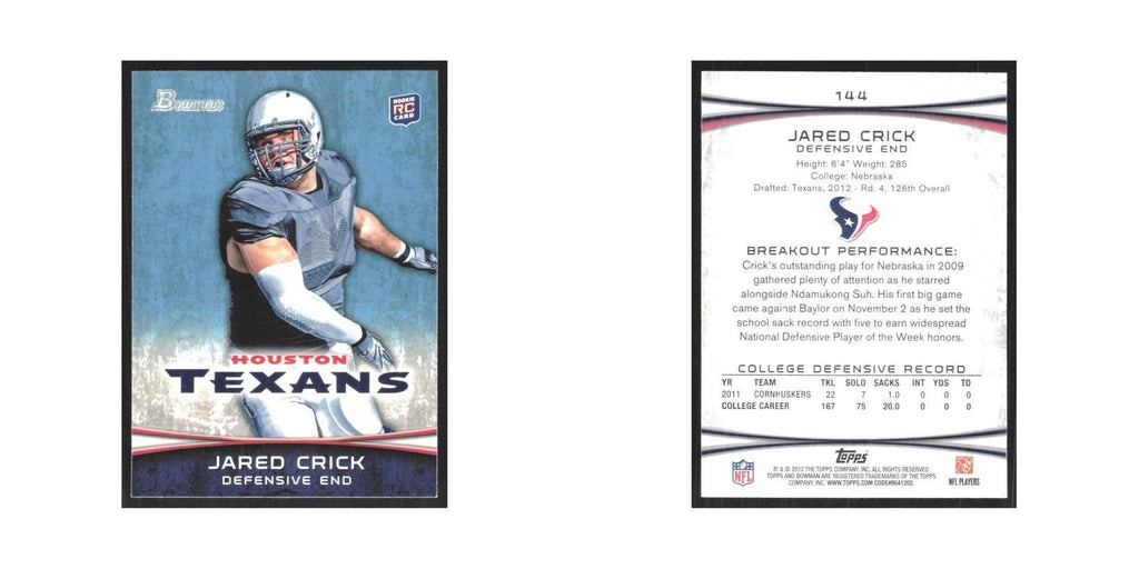 2012 Bowman Jared Crick RC Texans #144