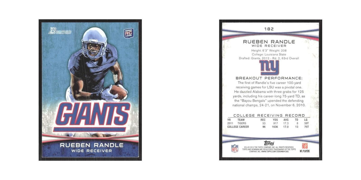 2012 Bowman Rueben Randle RC Giants #182
