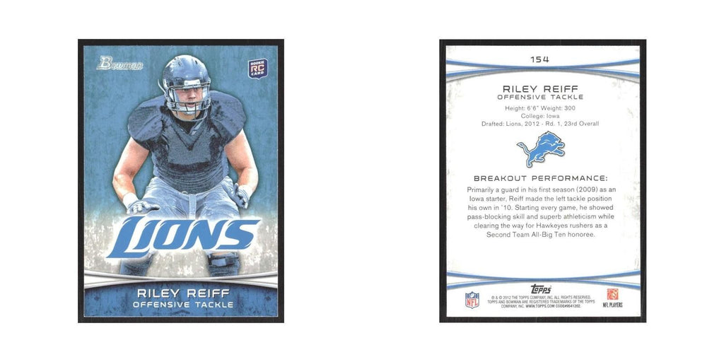 2012 Bowman Riley Reiff RC Lions #154