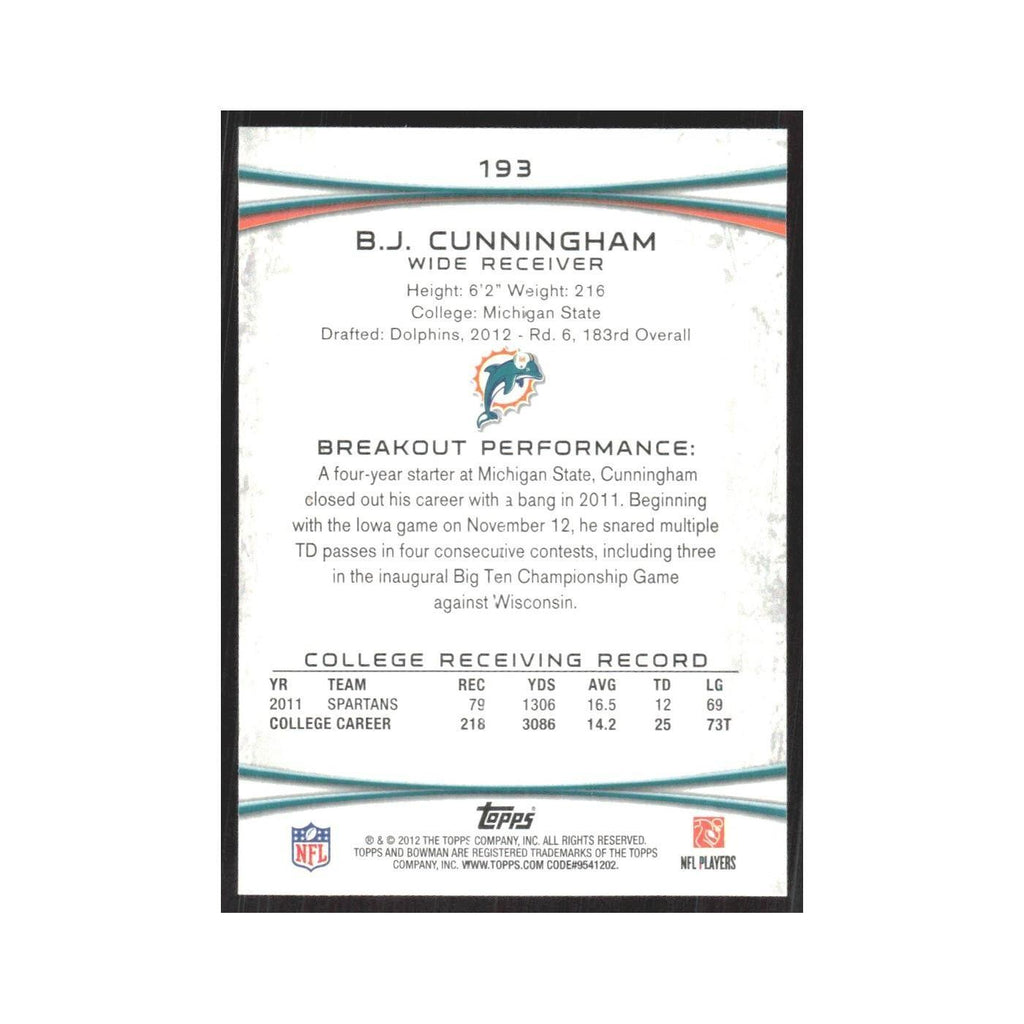 2012 Bowman B.J. Cunningham RC Dolphins #193