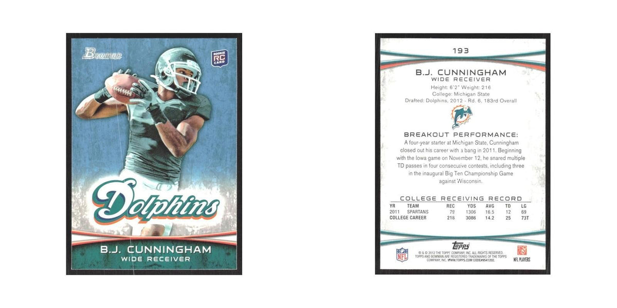 2012 Bowman B.J. Cunningham RC Dolphins #193
