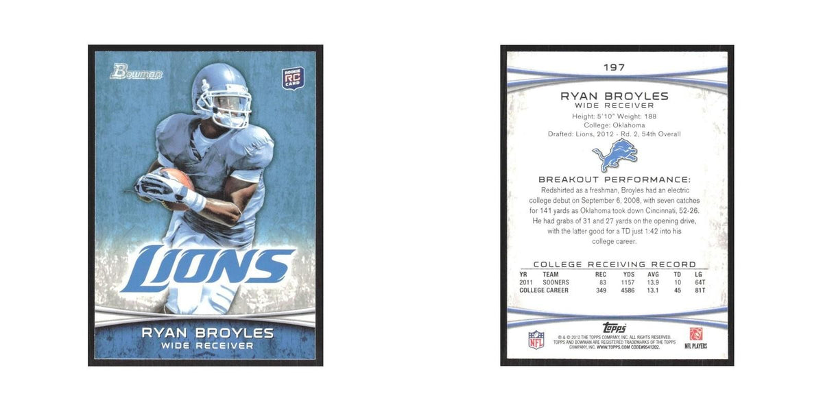 2012 Bowman Ryan Broyles RC Lions #197