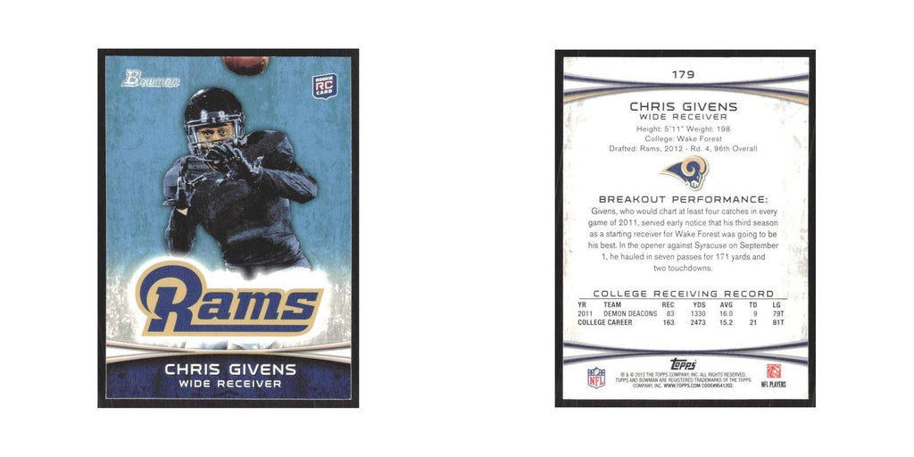 2012 Bowman Chris Givens RC St. Louis Rams #179