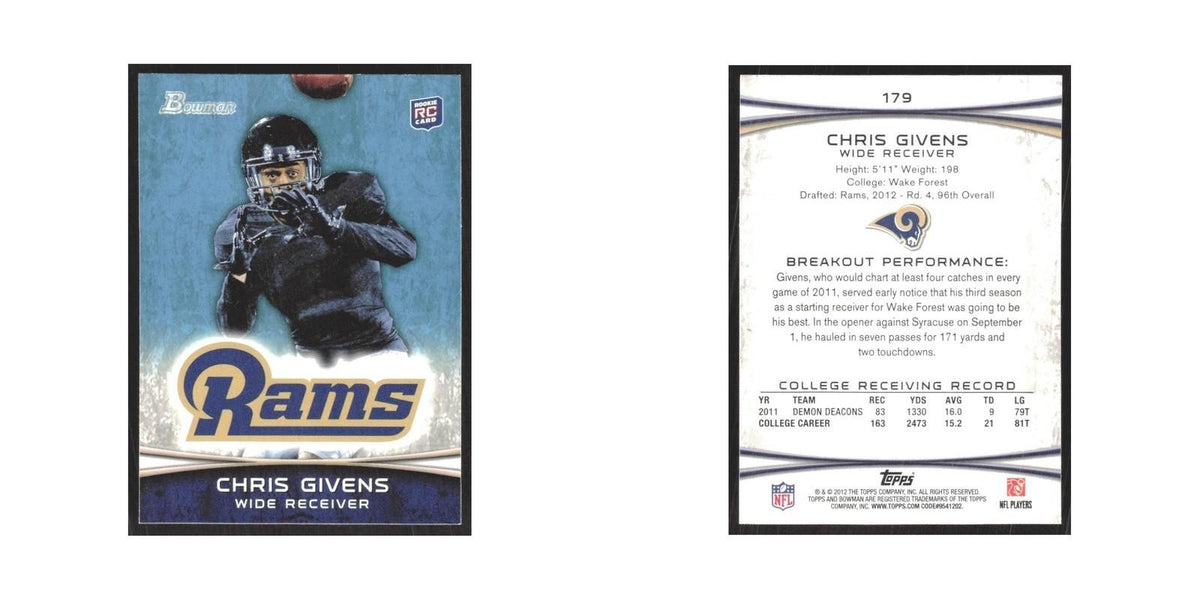 2012 Bowman Chris Givens RC St. Louis Rams #179