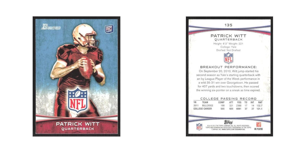2012 Bowman Patrick Witt RC Yale Bulldogs #135