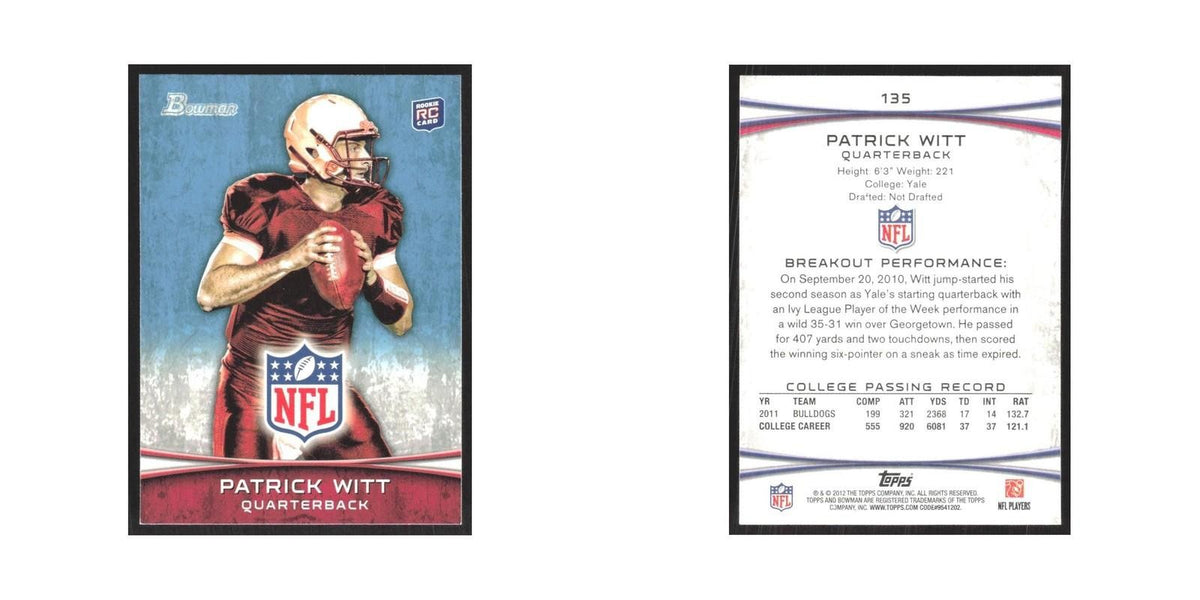 2012 Bowman Patrick Witt RC Yale Bulldogs #135