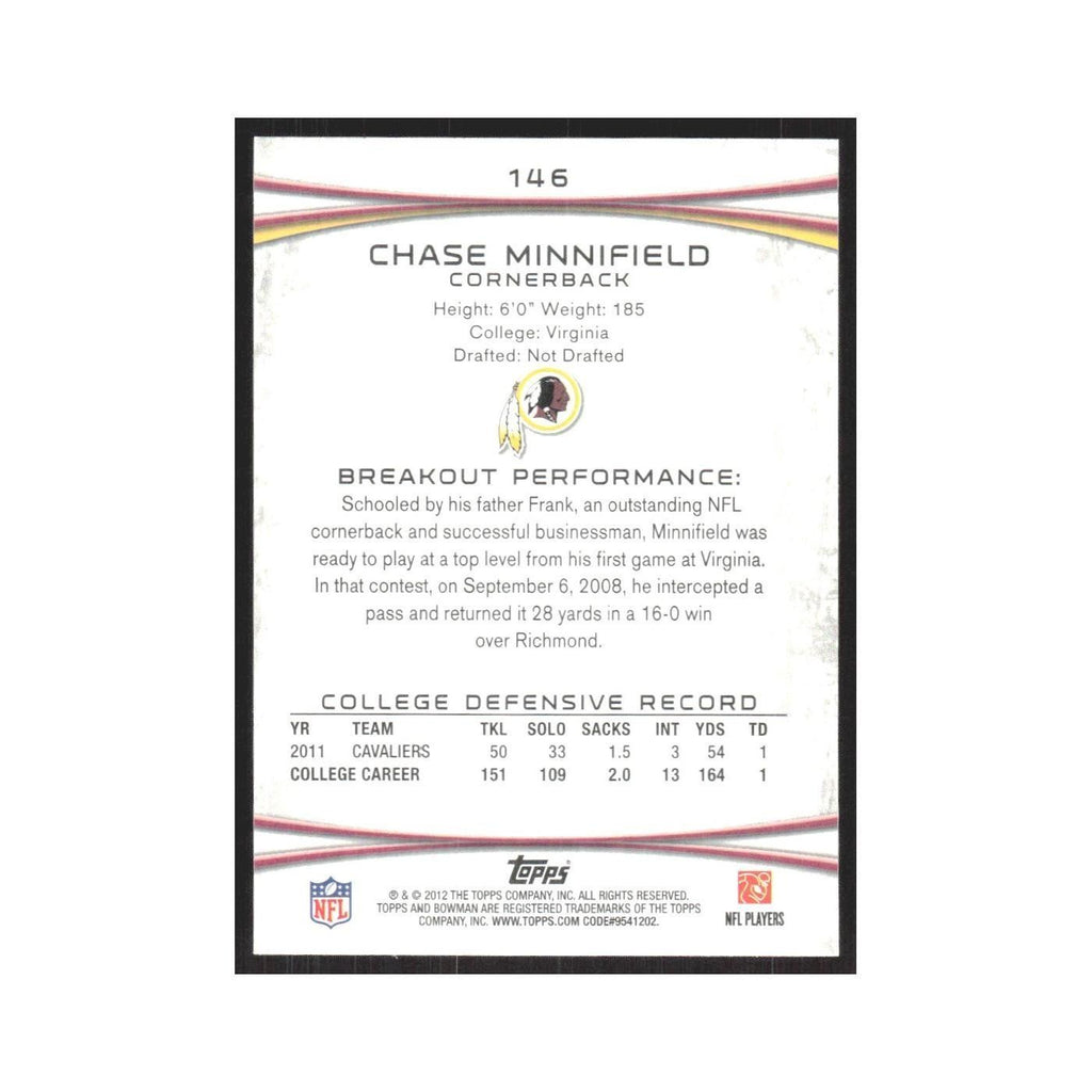 2012 Bowman Chase Minnifield RC Redskins #146