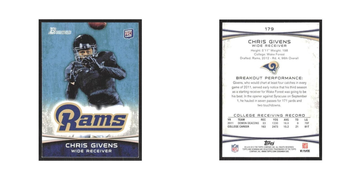 2012 Bowman Chris Givens RC St. Louis Rams #179