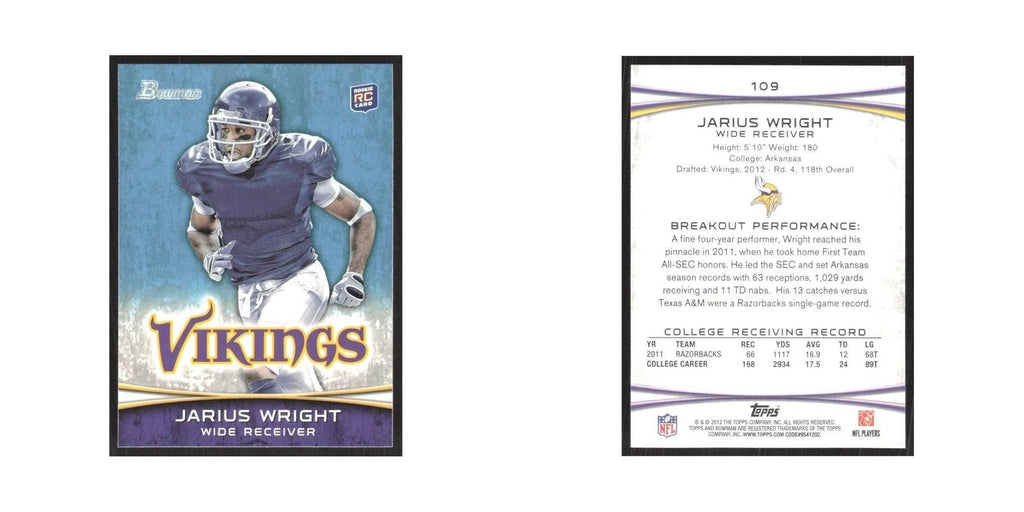 2012 Bowman Jarius Wright RC Vikings #109