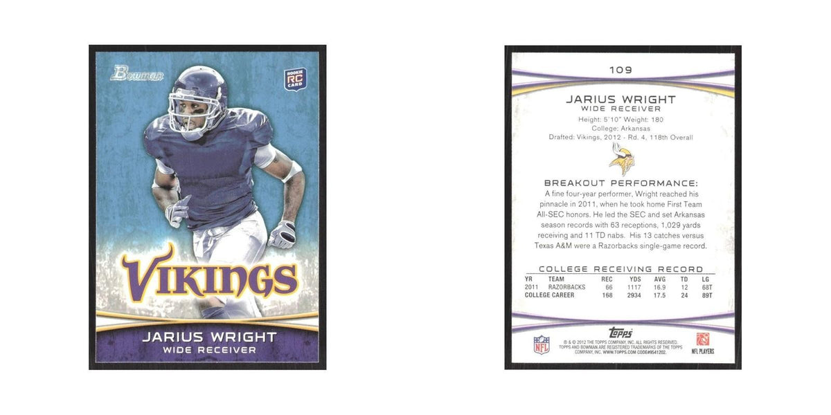 2012 Bowman Jarius Wright RC Vikings #109