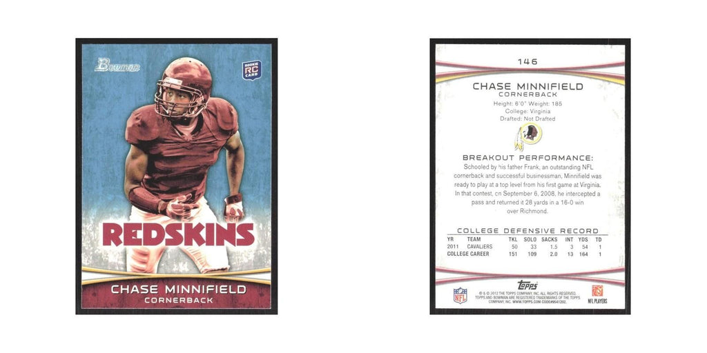 2012 Bowman Chase Minnifield RC Redskins #146