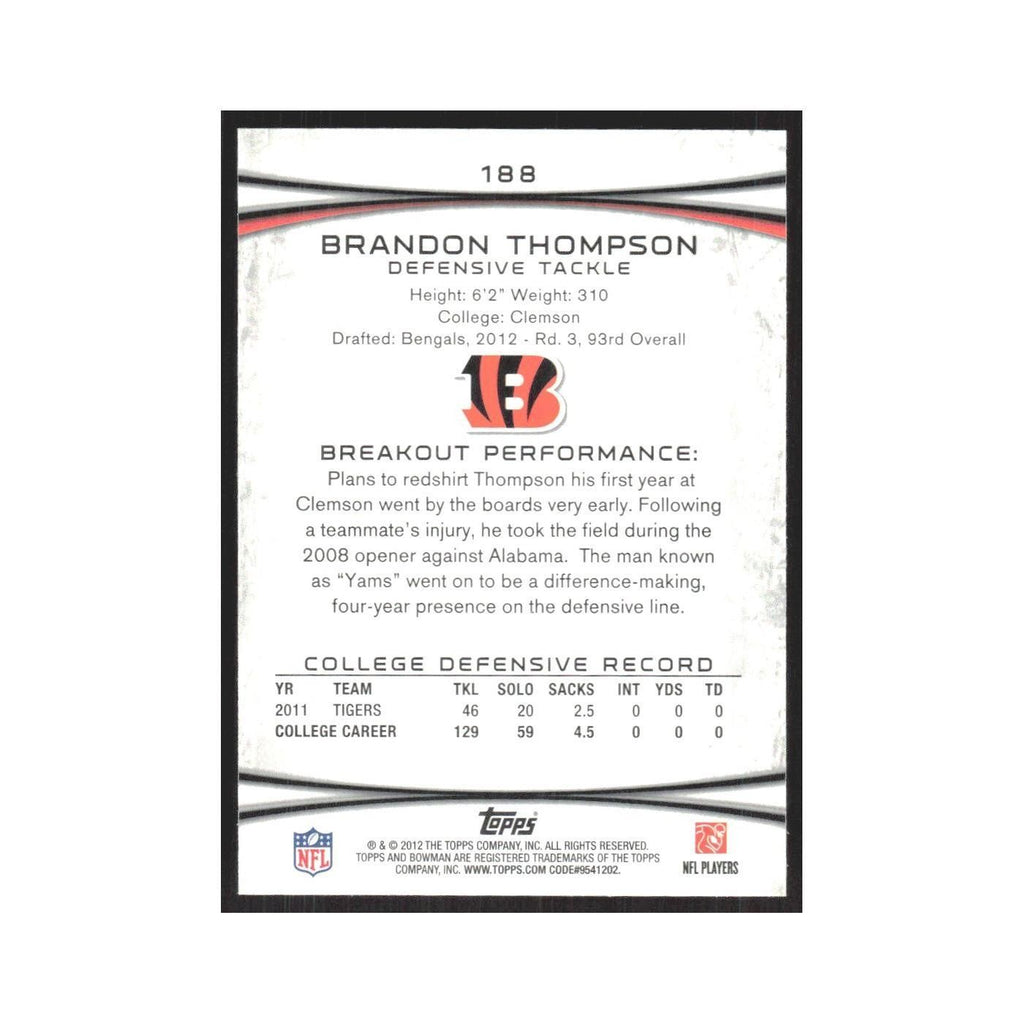 2012 Bowman Brandon Thompson RC Bengals #188