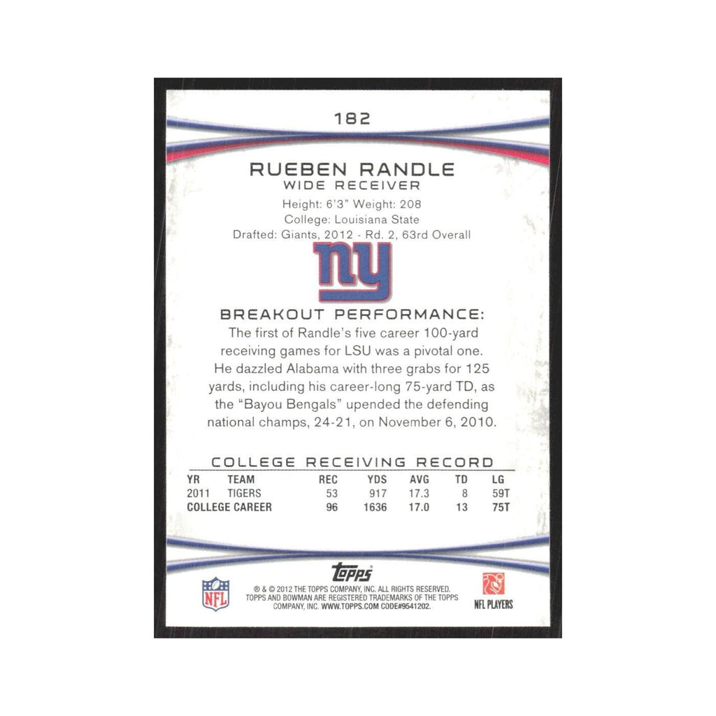 2012 Bowman Rueben Randle RC Giants #182