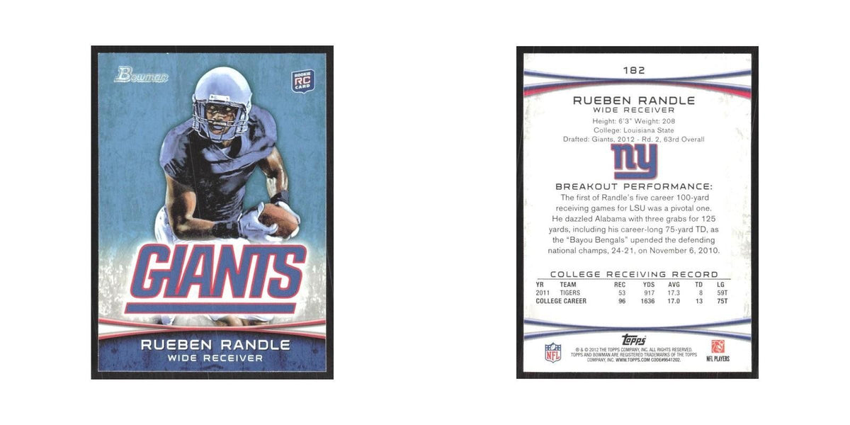 2012 Bowman Rueben Randle RC Giants #182