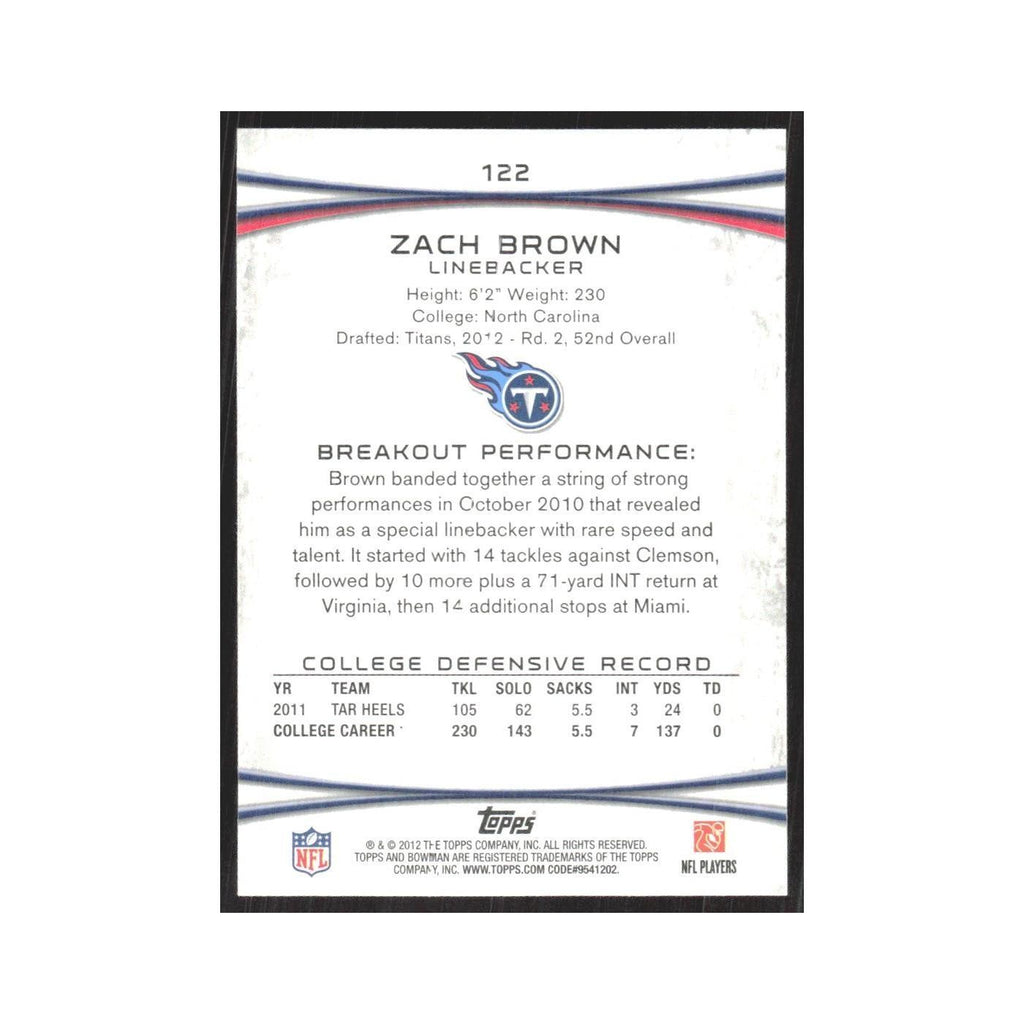 2012 Bowman Zach Brown RC Titans #122