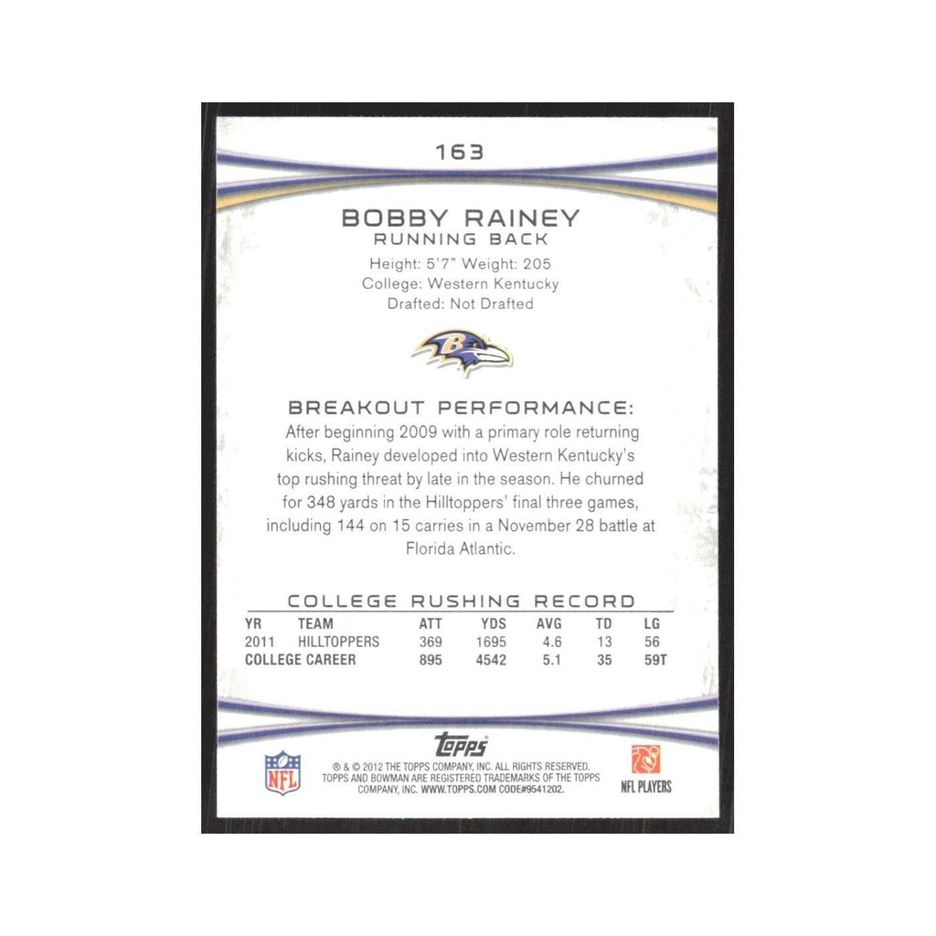 2012 Bowman Bobby Rainey RC Ravens #163