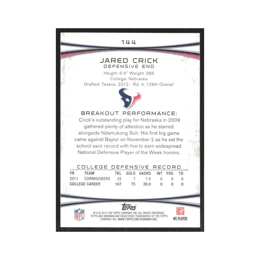 2012 Bowman Jared Crick RC Texans #144