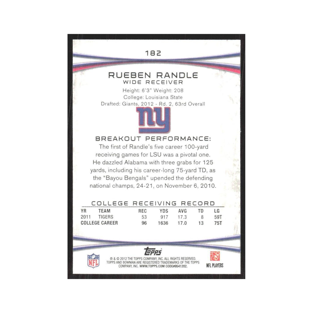2012 Bowman Rueben Randle RC Giants #182