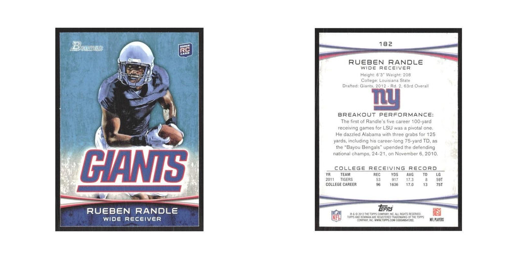 2012 Bowman Rueben Randle RC Giants #182
