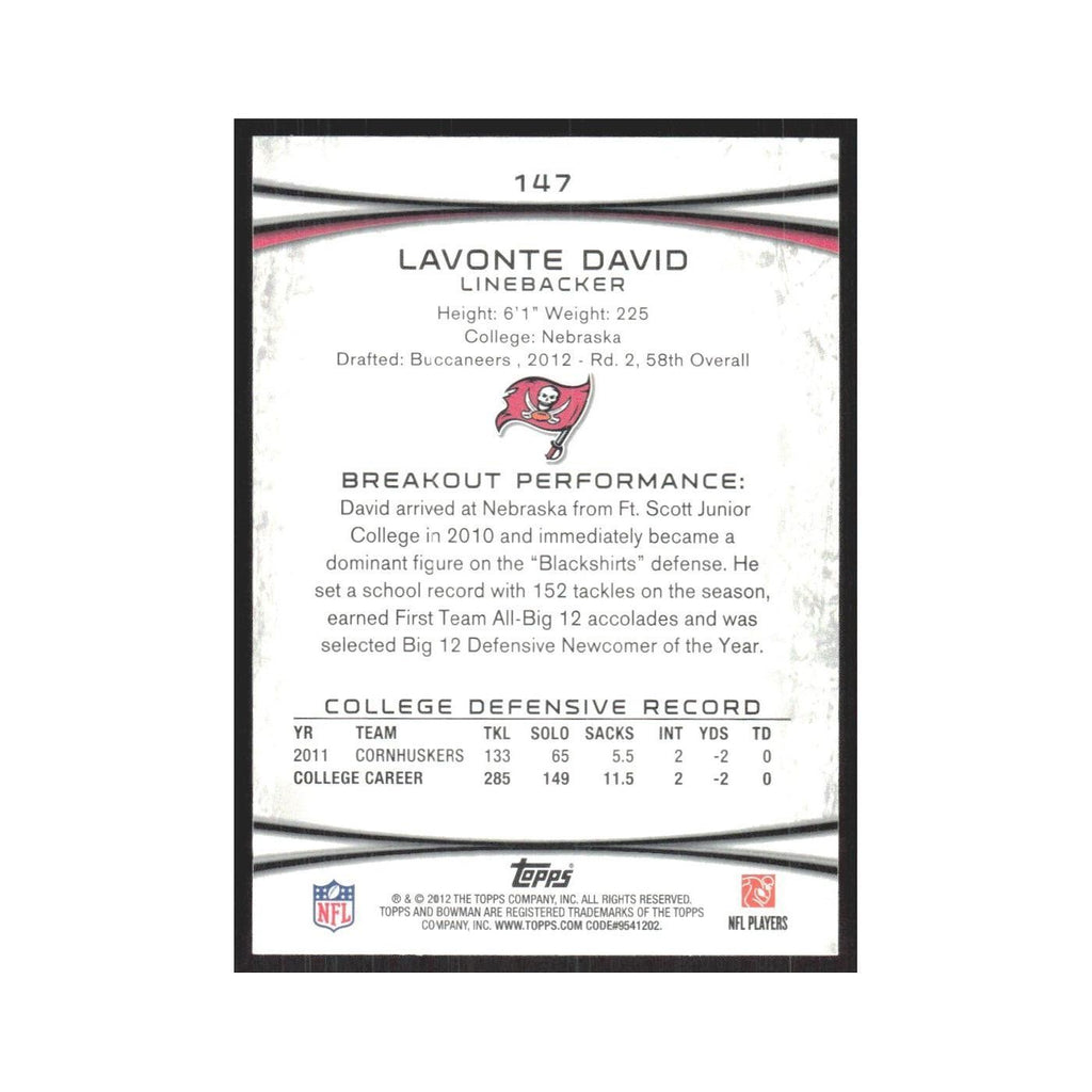 2012 Bowman Lavonte David RC Buccaneers #147
