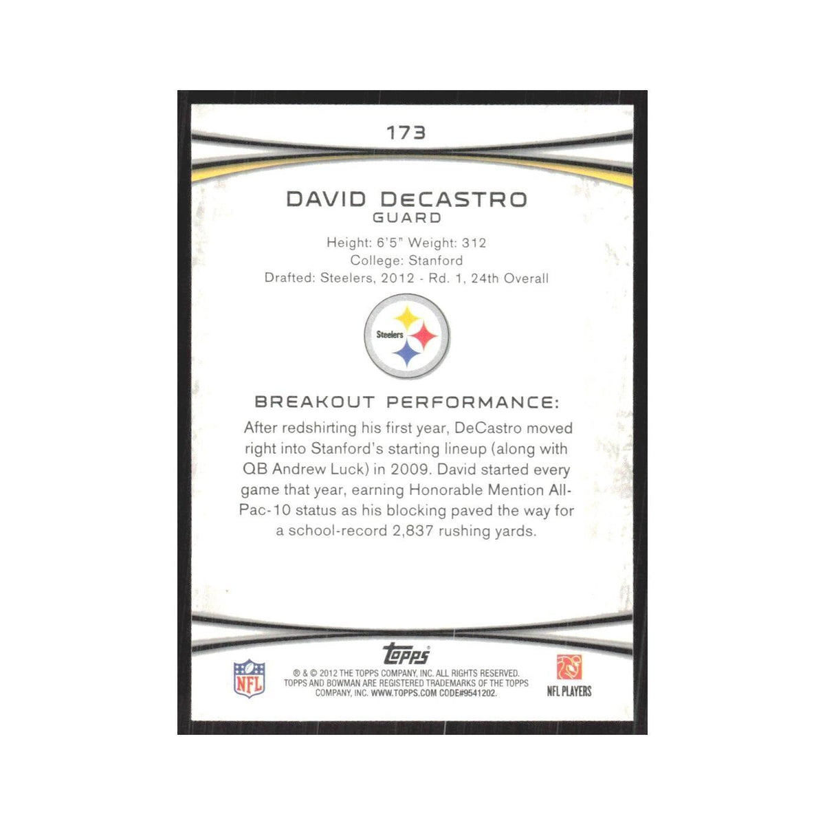 2012 Bowman David DeCastro RC Steelers #173