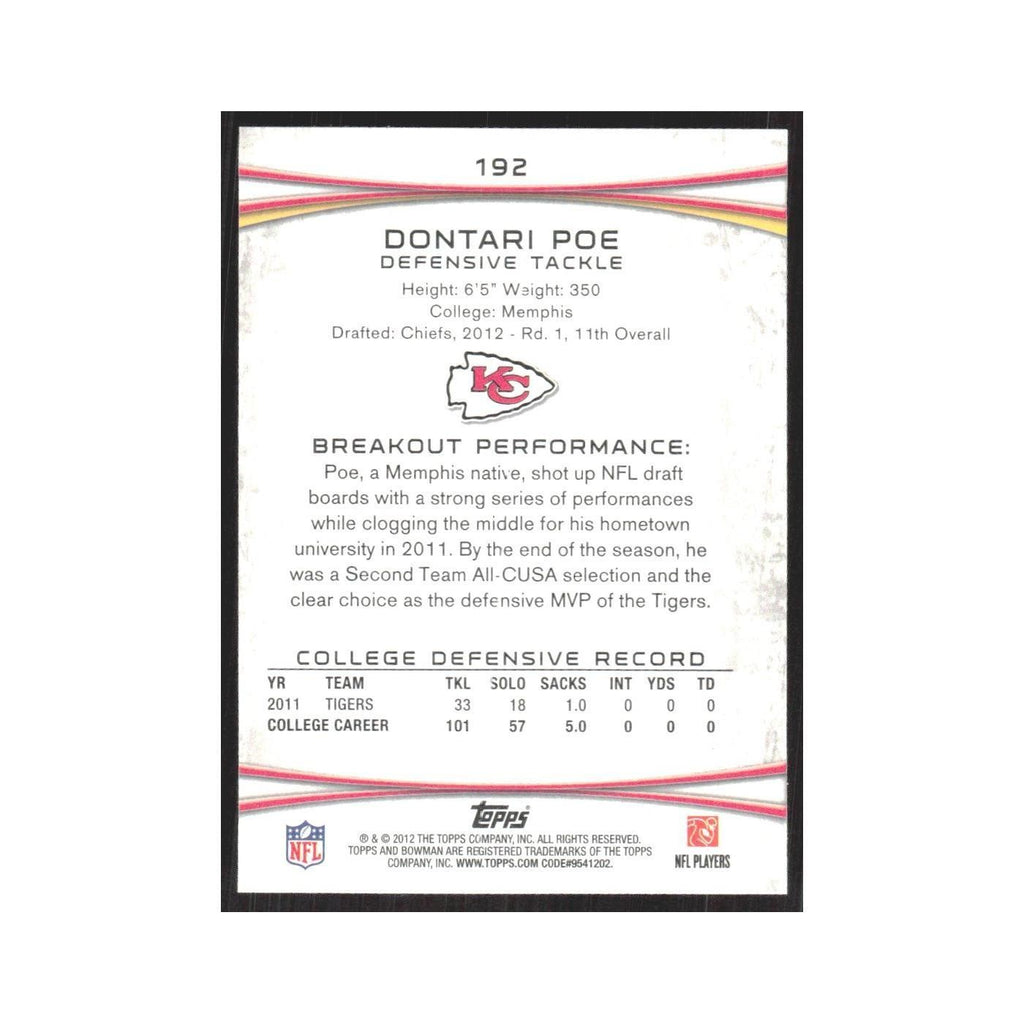 2012 Bowman Dontari Poe RC Chiefs #192