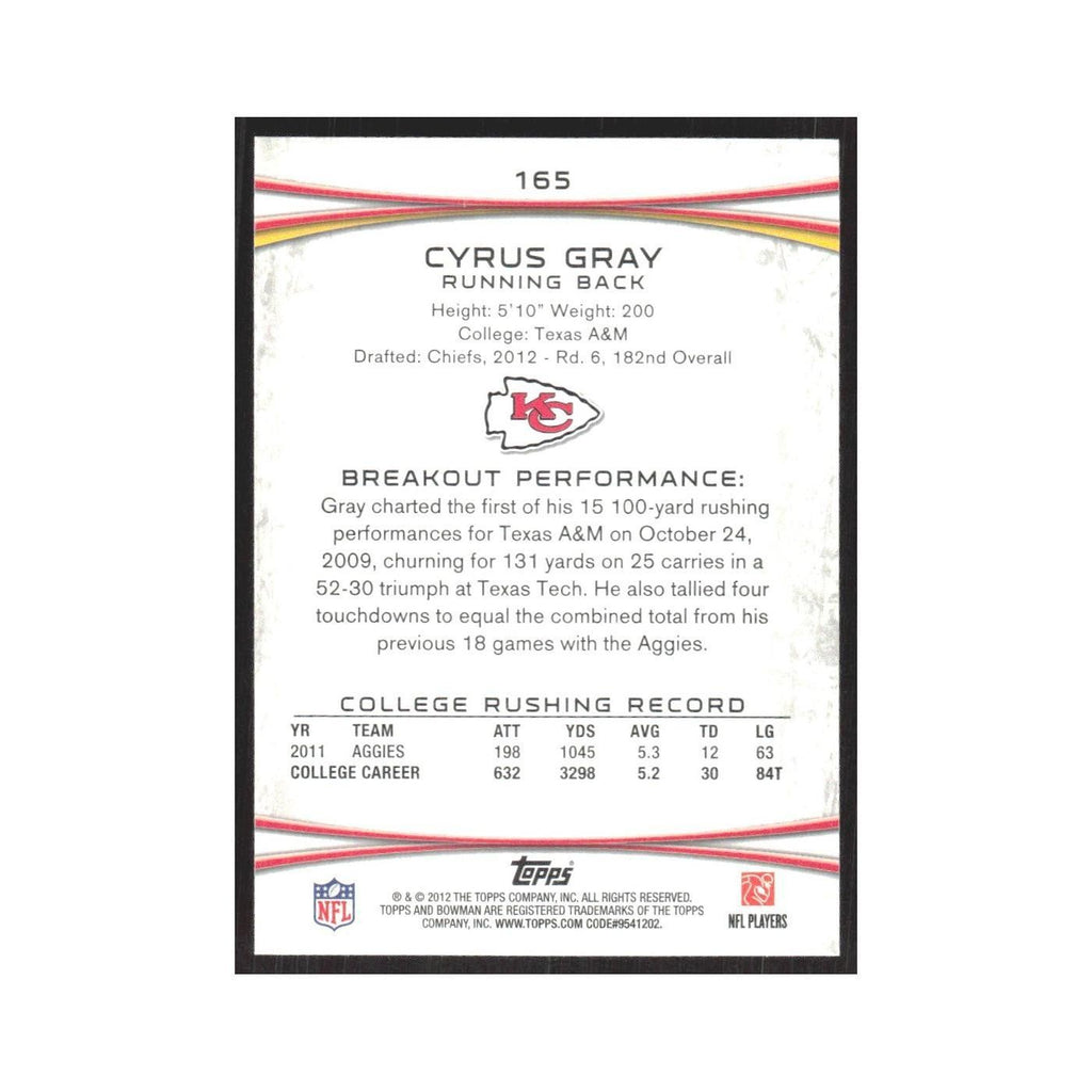 2012 Bowman Cyrus Gray RC Chiefs #165