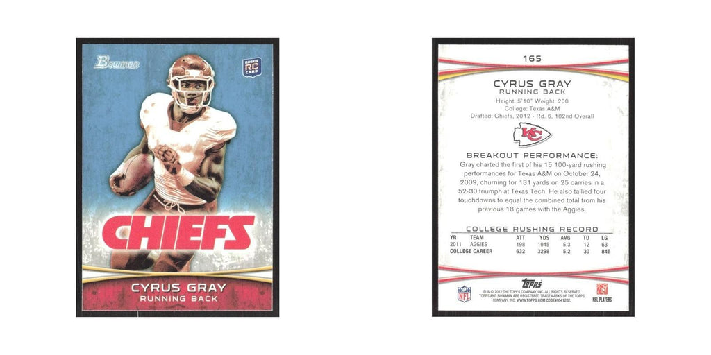 2012 Bowman Cyrus Gray RC Chiefs #165