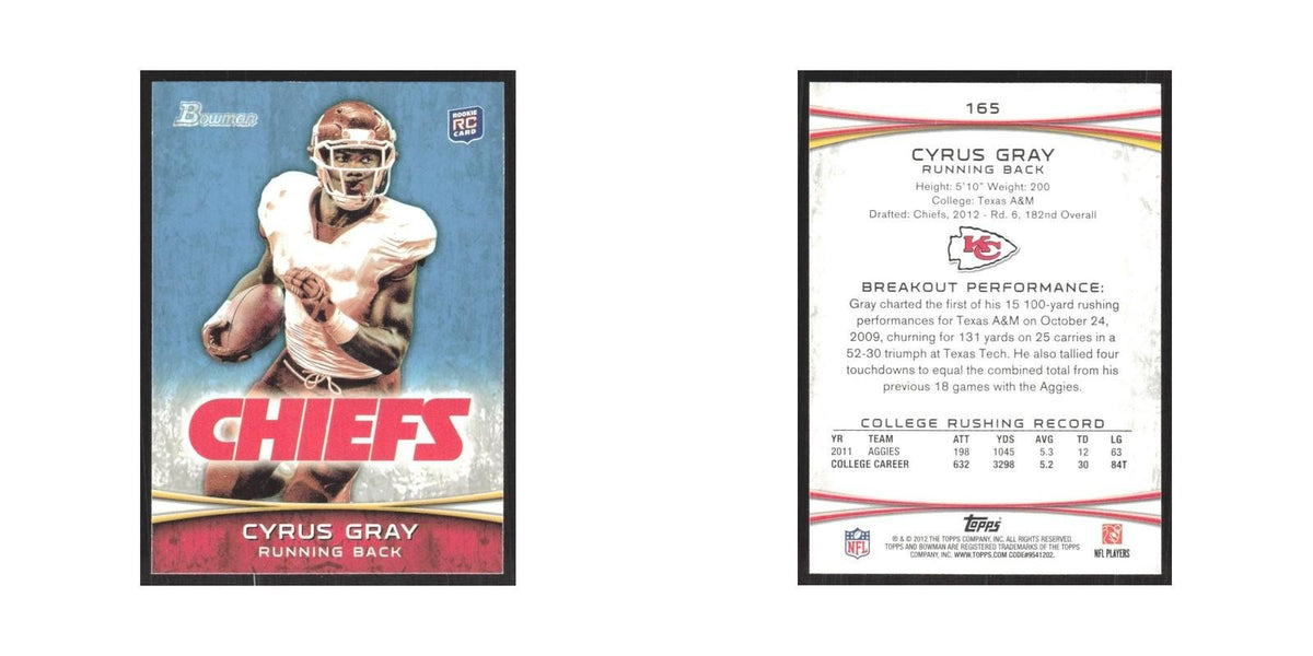 2012 Bowman Cyrus Gray RC Chiefs #165