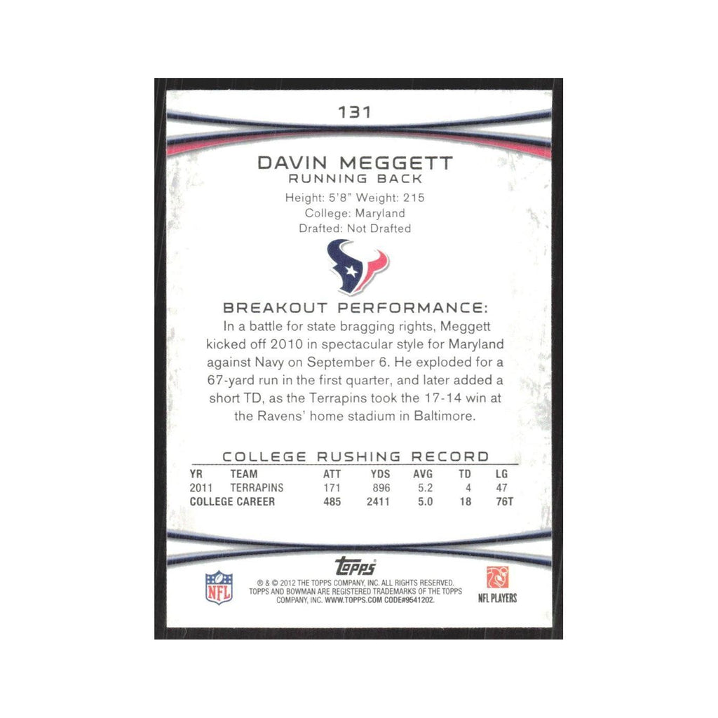 2012 Bowman Davin Meggett RC Texans #131