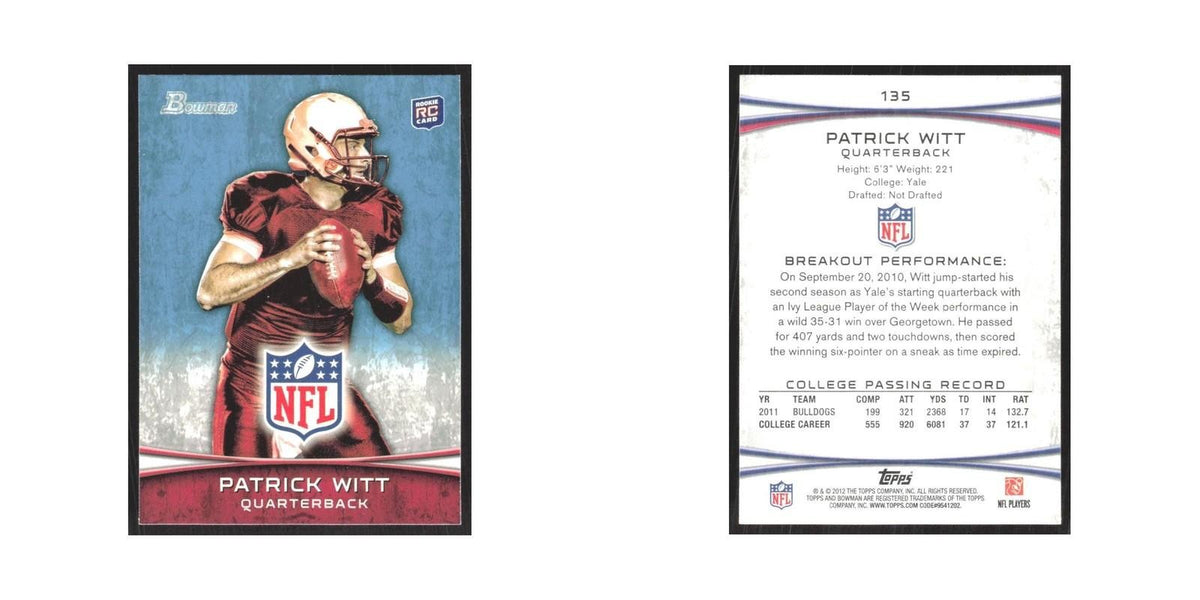 2012 Bowman Patrick Witt RC Yale Bulldogs #135