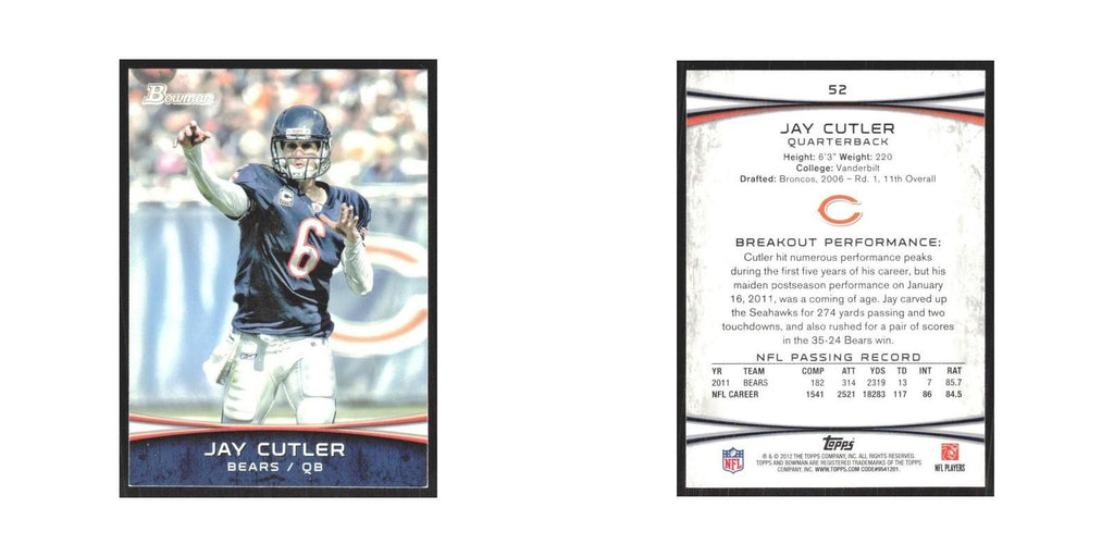 2012 Bowman Jay Cutler Bears #52