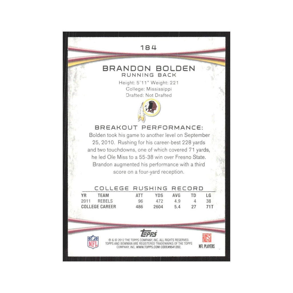 2012 Bowman Brandon Bolden RC Redskins #184
