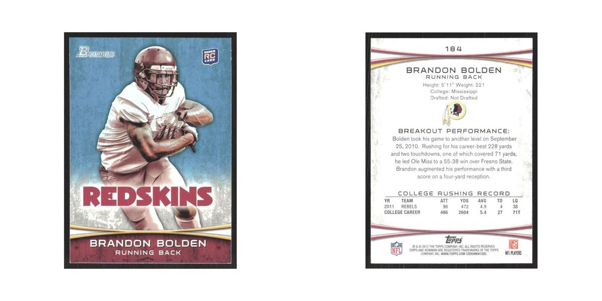 2012 Bowman Brandon Bolden RC Redskins #184