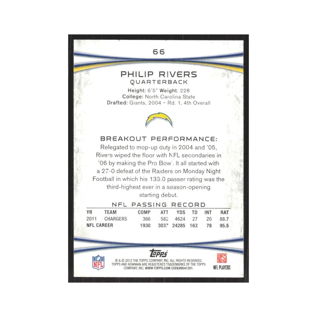 2012 Bowman Philip Rivers San Diego Chargers #66