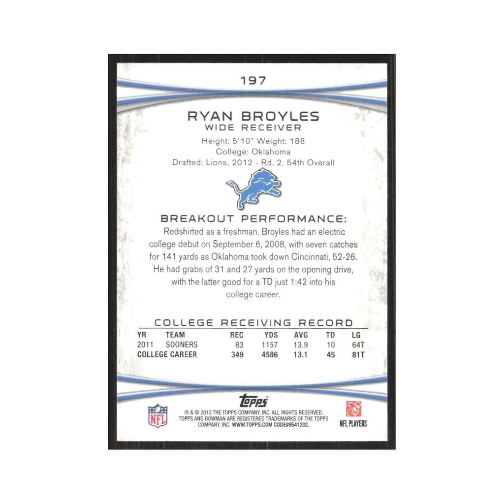 2012 Bowman Ryan Broyles RC Lions #197