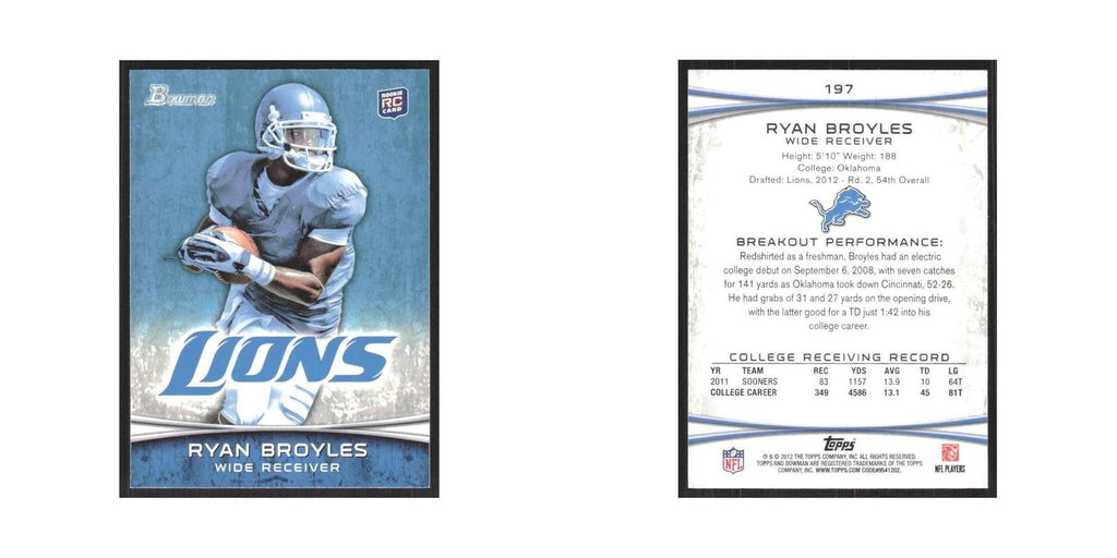 2012 Bowman Ryan Broyles RC Lions #197