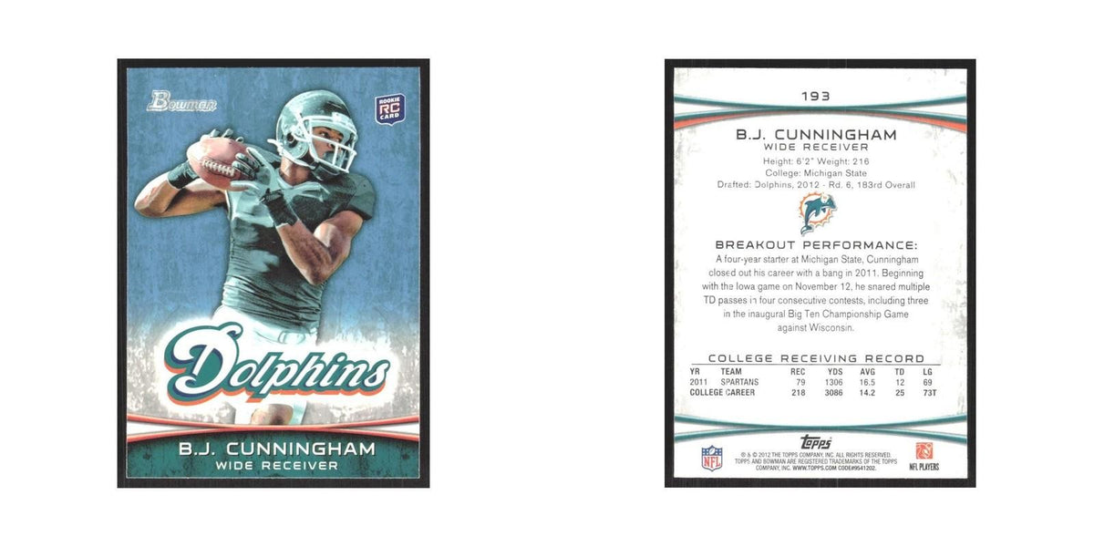 2012 Bowman B.J. Cunningham RC Dolphins #193
