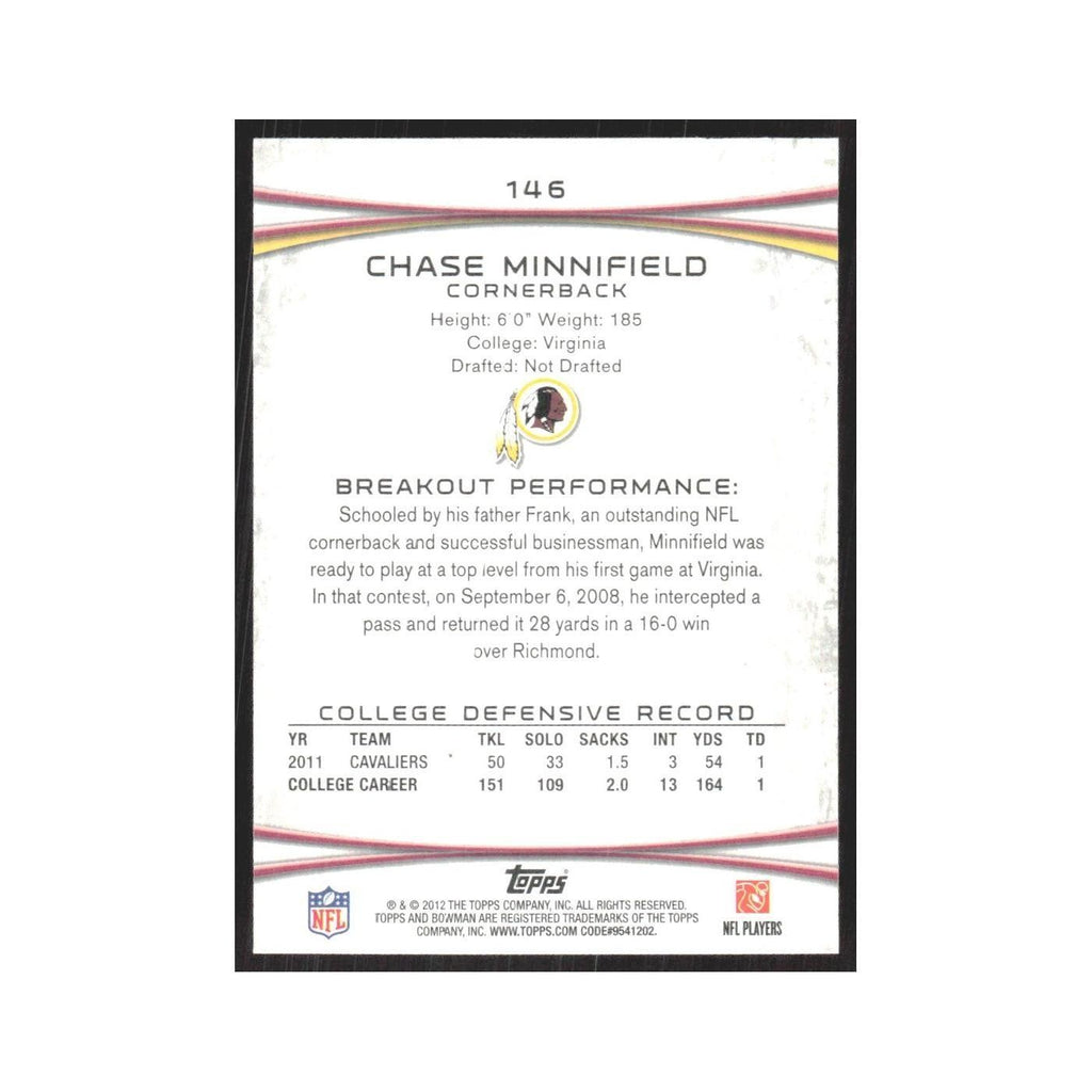 2012 Bowman Chase Minnifield RC Redskins #146