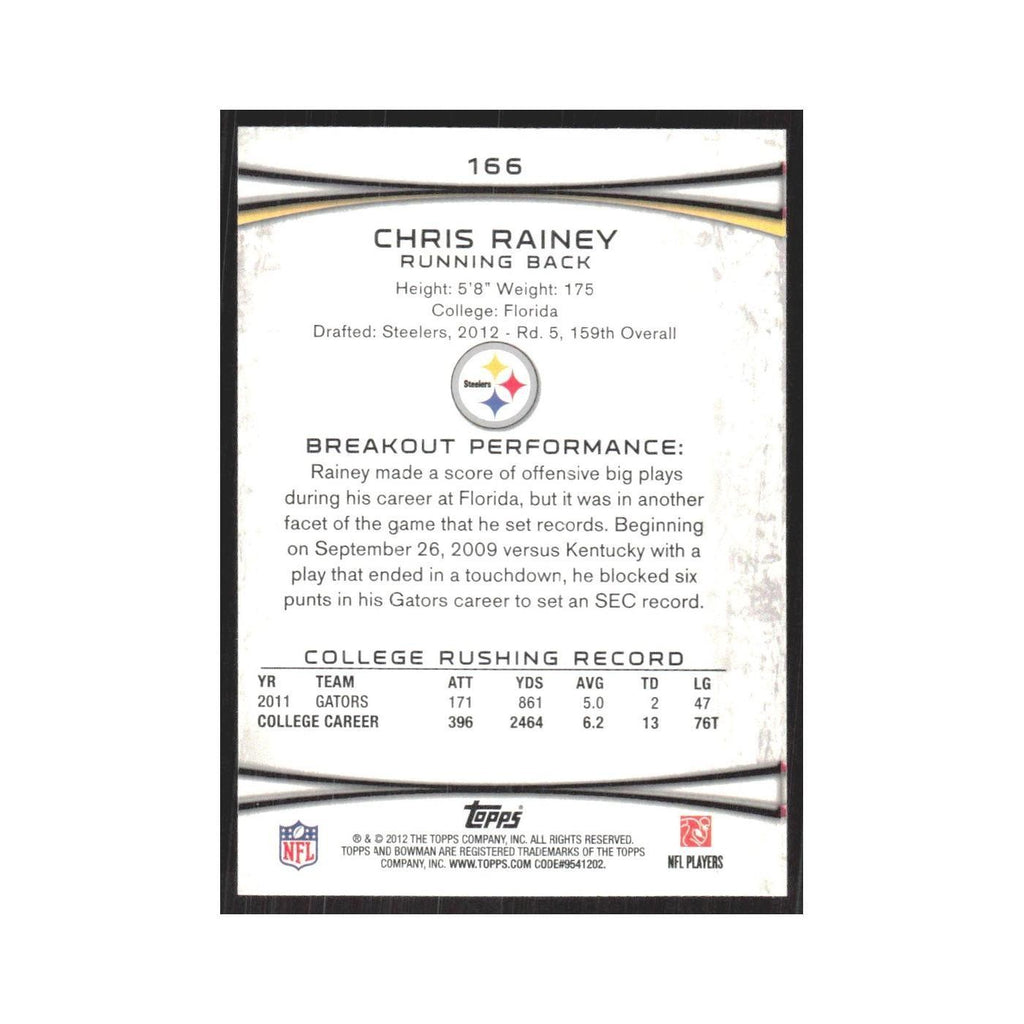 2012 Bowman Chris Rainey RC Steelers #166
