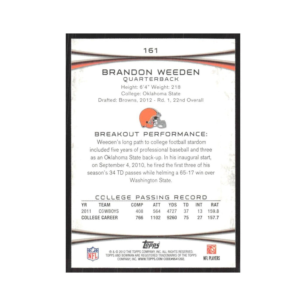 2012 Bowman Brandon Weeden RC Browns #161
