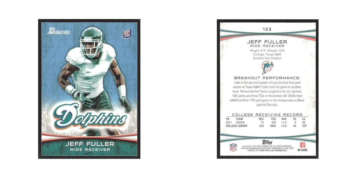 2012 Bowman Jeff Fuller RC Dolphins #123