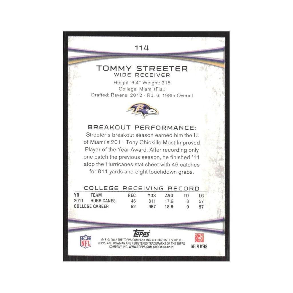 2012 Bowman Tommy Streeter RC Ravens #114