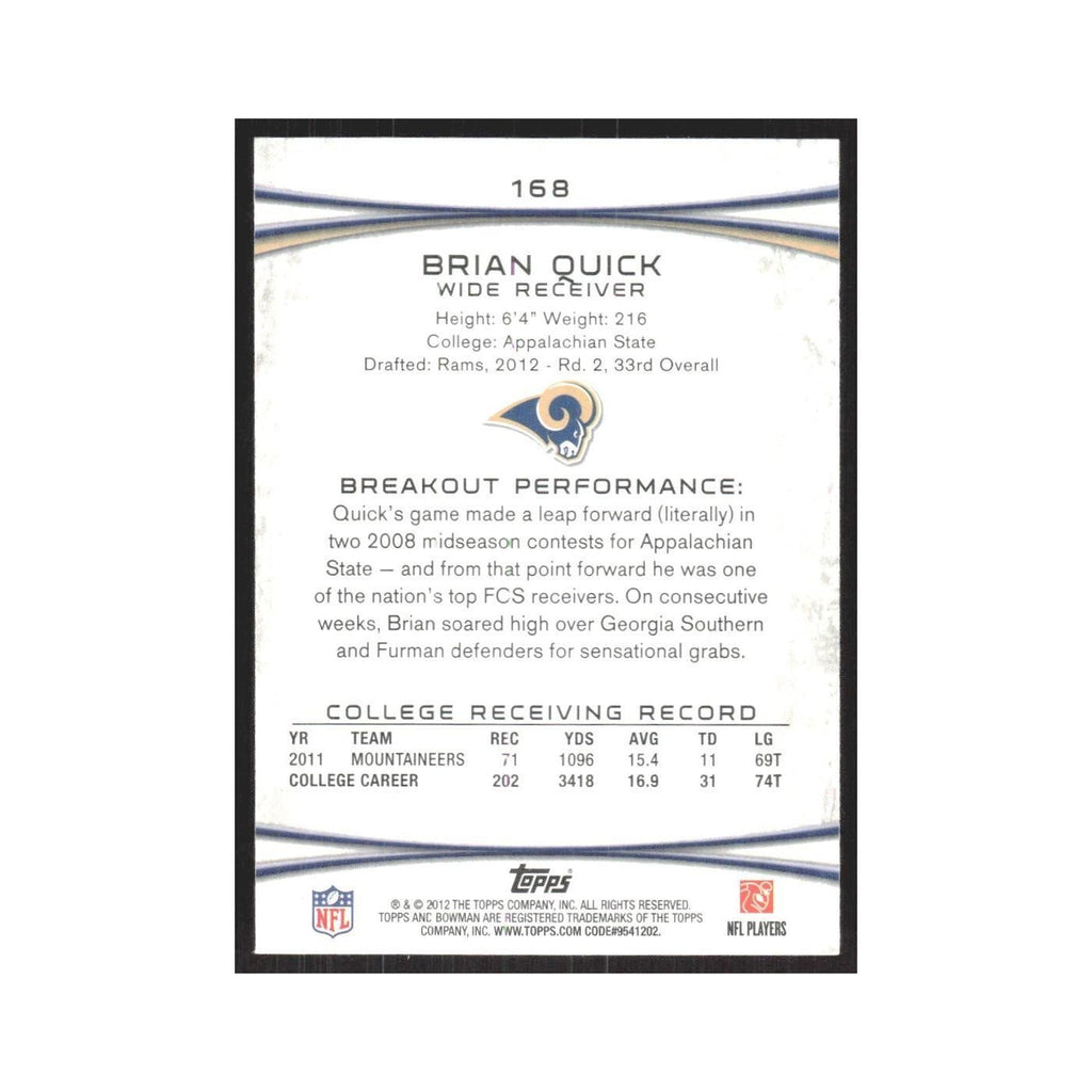 2012 Bowman Brian Quick RC St. Louis Rams #168