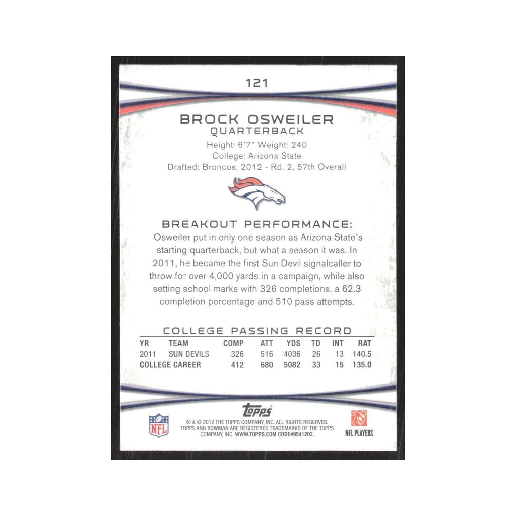 2012 Bowman Brock Osweiler RC Broncos #121