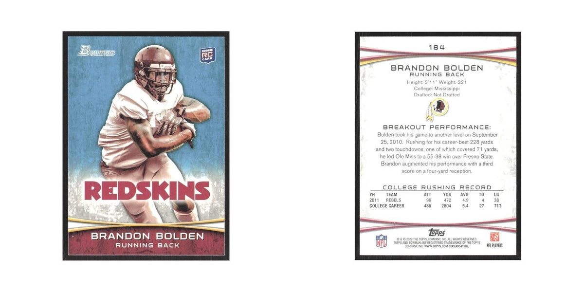 2012 Bowman Brandon Bolden RC Redskins #184